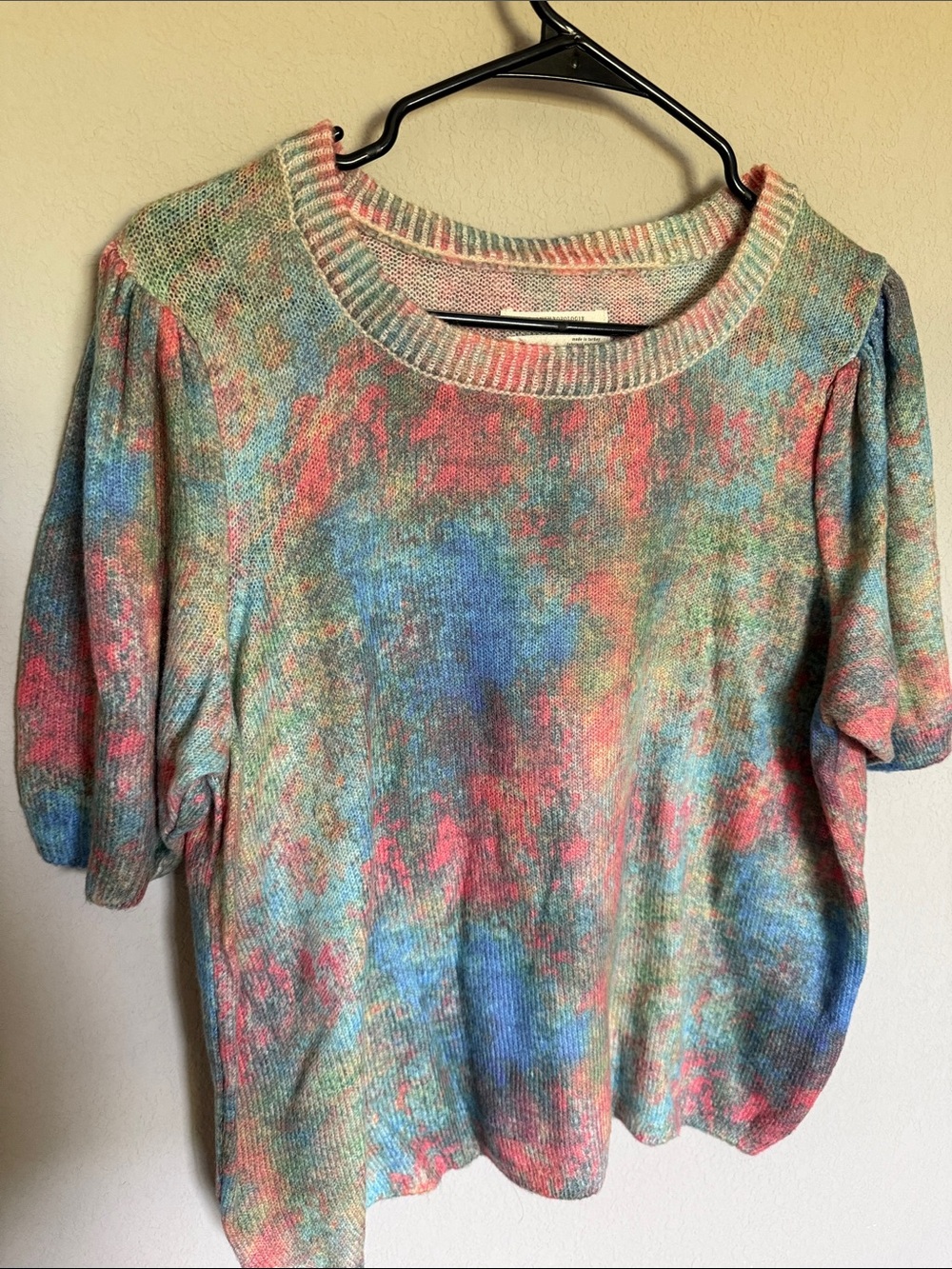 Anthropologie pastel watercolor light weight short sleeve crewneck sweater